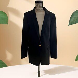 Calven Klein Womans Tailored Single Gold Button Blazer Black Size 12